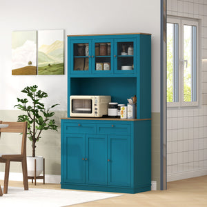 71" Pantry Cabinet with Microwave Space, Buffet with Hutch, 2 Drawers, Adjustable Shelves and Glass Doors – view 28