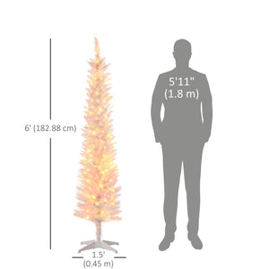 6' Prelit Christmas Trees, Pencil Artificial Christmas Tree with Colourful Surface Tips, Colourful LED Lights, White