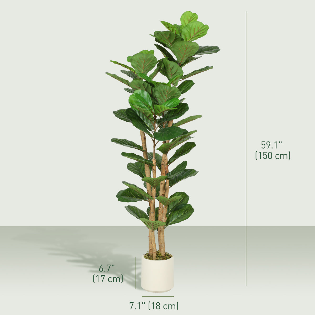 5FT Artificial Fiddle Leaf Fig Tree, Fake Potted Tree with Solid Wood Trunks for Indoor Decor, Green