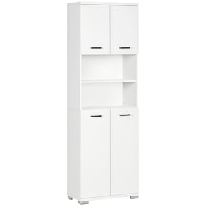 Bathroom Cabinet, Freestanding Linen Cabinet with Open Shelves and Cupboards, 23.6"x13.2"x72", White