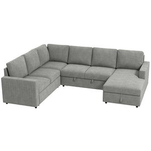 Pull Out Sofa Bed, Sleeper Sofa Couch with Hidden Storage, Chaise Lounge, Velvet Upholstery, U-Shaped Futon Couch