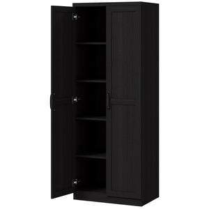 63" Kitchen Storage Cabinet, 5-tier Pantry Cabinet with Doors and Adjustable Shelves for Dining Room, Black