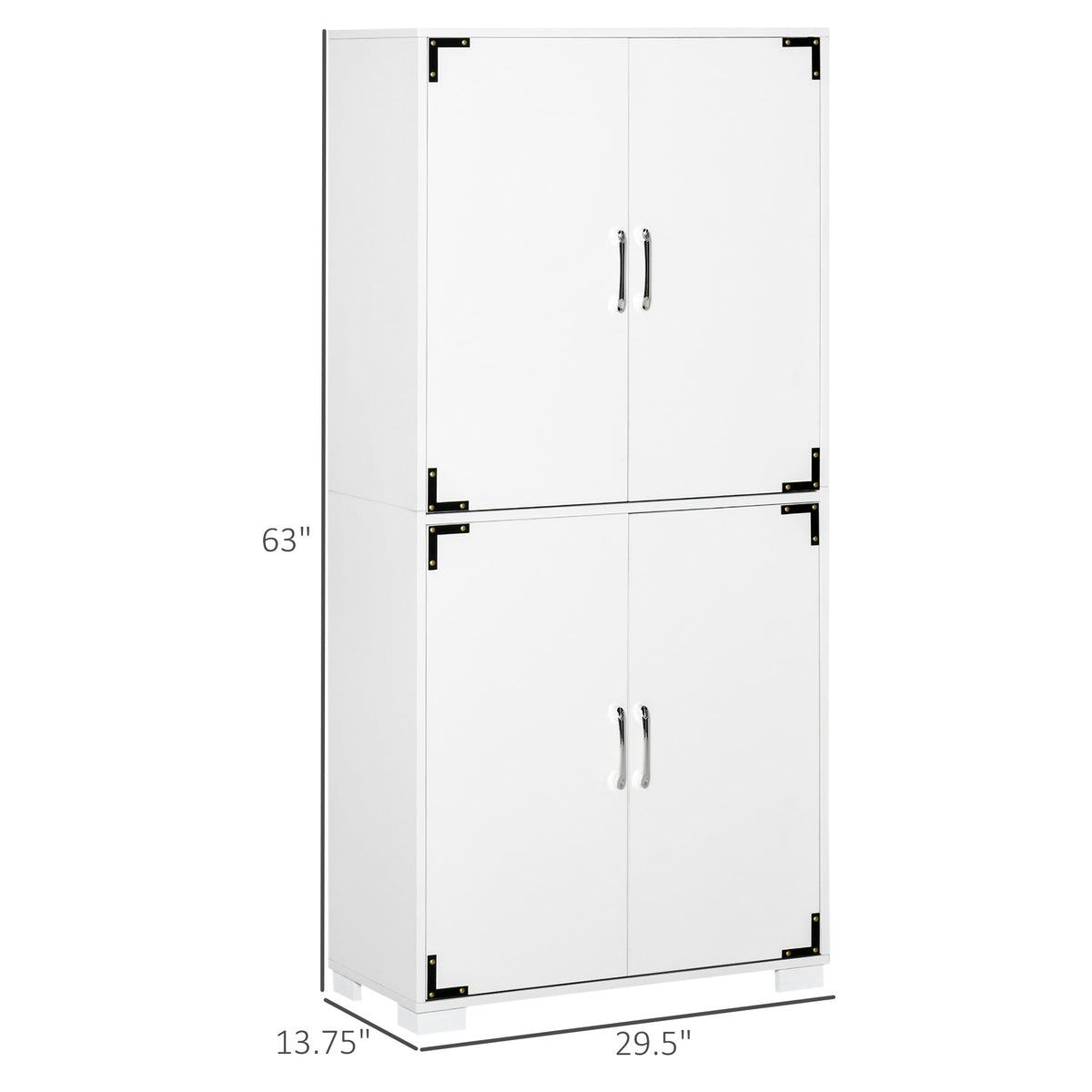 Farmhouse Kitchen Pantry Storage Cabinet with 4 Doors, Kitchen Cabinet with Shelves, White