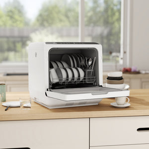 Countertop Dishwasher with Built-in 6L Water Tank, 5 Wash Programs, Touch Control, LED Display, Dual Water Supply, White