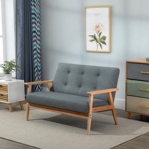 45" 2 Seat Sofa, Upholstered Two Seater Couch with Rubber Wood Legs for Bedroom, Living Room, Dark Grey