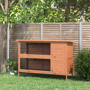 54"L 2-Story Large Rabbit Hutch Bunny Cage Wooden Pet House Small Animal Habitat with Lockable Doors, No Leak Tray and Waterproof Roof for Outdoor/Indoor Orange