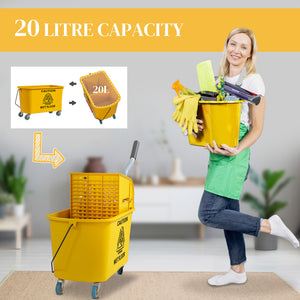 Mop Bucket with Wringer on Wheels for Floor Cleaning, 21 Quart Side Press Wringer with Handle and Mop, Yellow