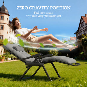 Padded Folding Recliner Chair, Patio Lounger with Cupholder, Adjustable Backrest, Removable Cushion, Black – view 10