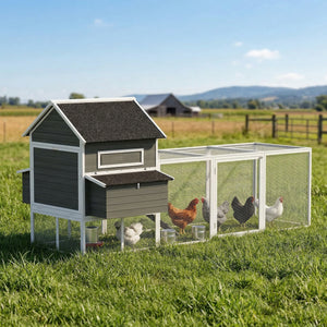 137" Wooden Chicken Coop with Chicken Run, Nesting Box, Dark Grey – view 7