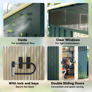6.5x4FT Galvanised Metal Shed with Foundation Kit, Lockable Garden Tool Storage House with Sliding Doors – view 13