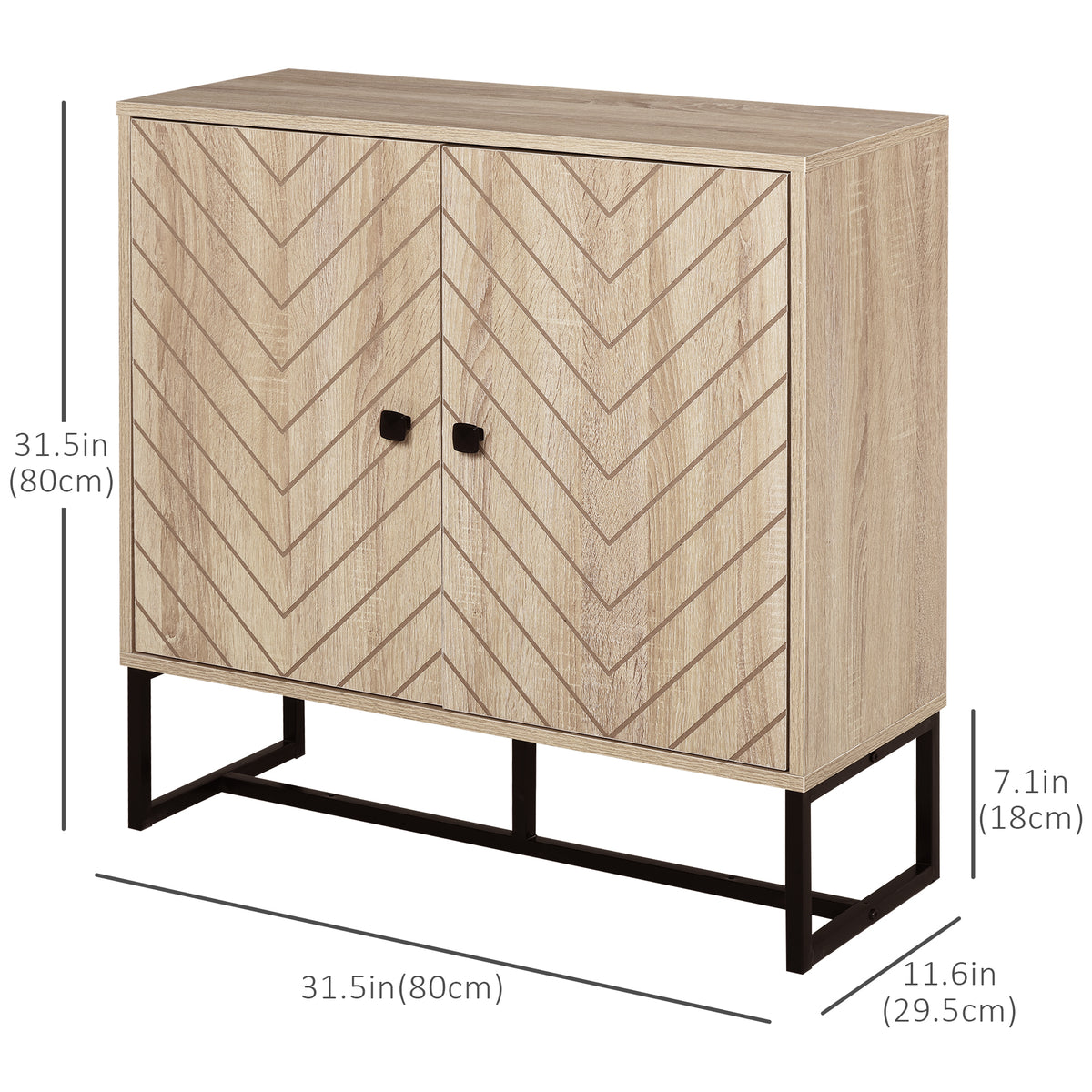 Modern Sideboard, Buffet Cabinet with 2 Chevron Doors and Adjustable Shelf, Kitchen Storage Cabinet with Steel Base, Coffee Bar Cabinet, 31.5" H, Oak