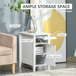 Wooden3-Tier Modern Nightstand with Pullout Shelf, Adjustable Open Shelf, and Door Cabinet, White