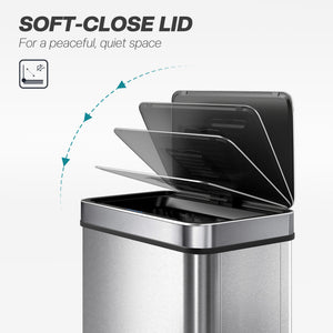 13.2 Gallon Sensor Can, Automatic Garbage Can with Soft-Close Lid, Fingerprint-Proof Stainless Steel, Silver – view 13