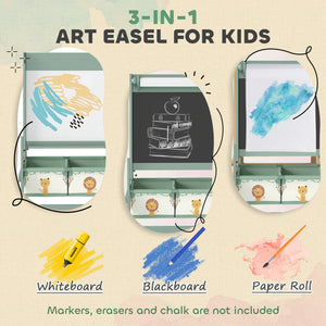 Qaba Art Easel for Kids, Double-Sided Whiteboard & Chalkboard with Paper Roll, 2 Storage Boxes, Gift for Boys, Girls