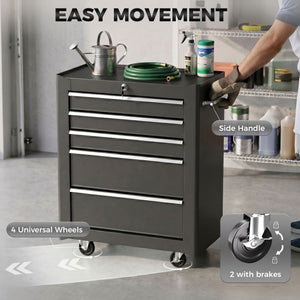 5-Drawer Rolling Tool Cabinet on Wheels, Lockable Tool Chest, Tool Organizer for Garage – view 5