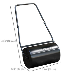 20" Push/Tow Behind Lawn Roller, Heavy Duty Sod Drum Roller Filled with 11 Gal Water/Sand, Grass Flattener for Yard, Patio, Park, Black