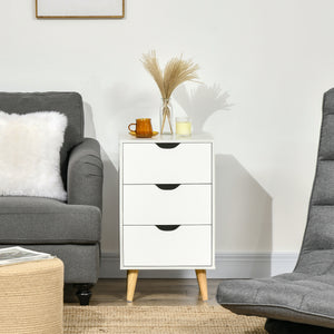 Bedside Table, Modern Nightstand with 3 Drawers, Side End Table with Wood Legs for Living Room, Bedroom, White