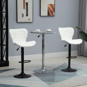 Bar Stools Set of 2 Adjustable Height Swivel Bar Chairs in PU Leather with Backrest & Footrest, White