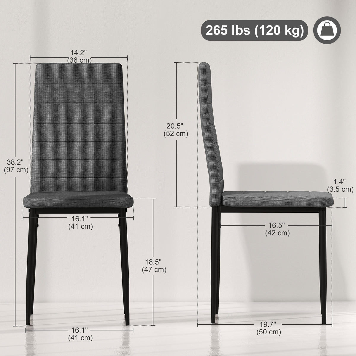 Modern Dining Chairs, Set of 6, High Back Linen Fabric Upholstery and Metal Legs for the Living Room, Home, Grey