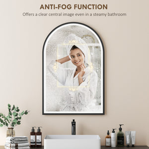 24" x 36" LED Bathroom Mirror, Arched Tempered Glass Wall Mirror, Anti-Fog, Dimmable, Memory Function, Black