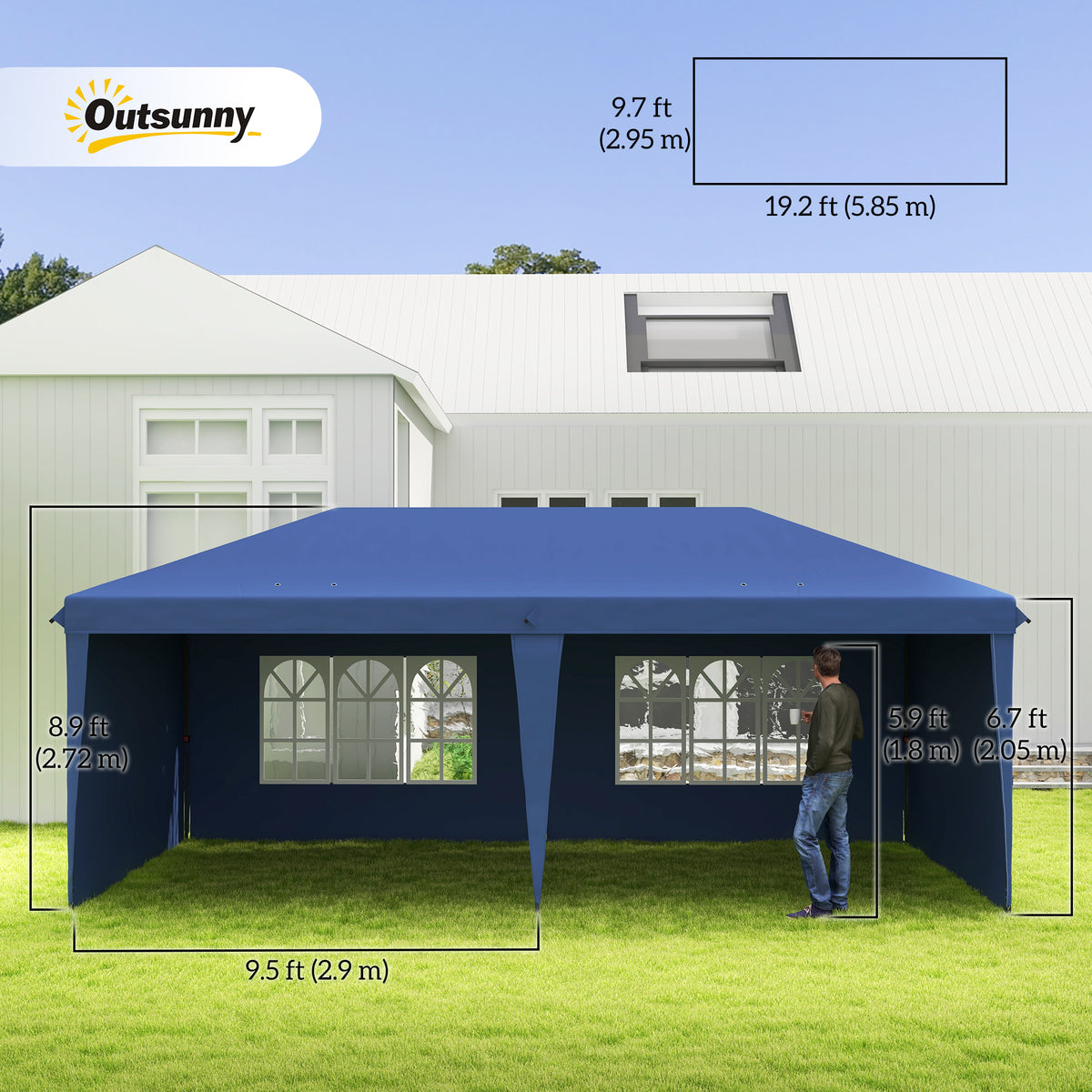 10' x 20' Outdoor Pop Up Canopy Tent Party Tent Instant Shelter W/ Carrying Bag, Blue – view 2