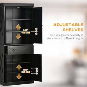 72.5" Kitchen Pantry Cabinet, Freestanding Storage Cabinet with 4 Doors, Drawer and Adjustable Shelves, Black