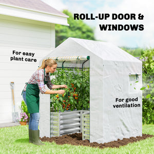 Greenhouse with Raised Garden Bed, Galvanized Metal Planter Box with PE Cover, Roll Up Door – view 13