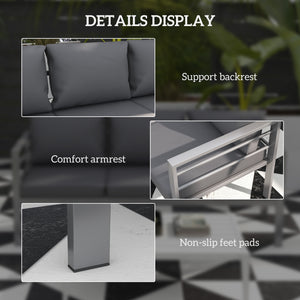 Aluminum Garden Sofa, 3-Person Outdoor Couch, Backyard Furniture for 3-person with Cushions, 72.8" x 26" x 25.2", Grey