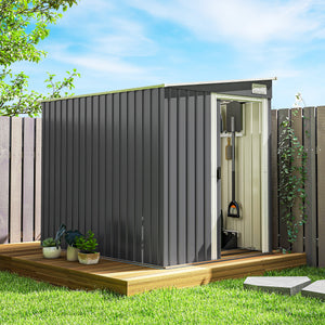 5'x7' Lean to Galvanized Metal Shed with Foundation, Garden Tool Storage House with Sliding Door and 2 – view 7