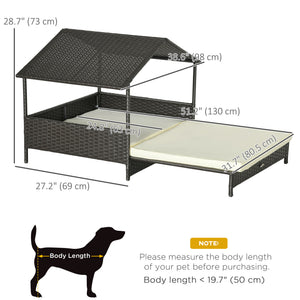 Rattan Dog House with Canopy, Wicker Dog Bed with Water-Resistant Cushion, for Small and Medium Breeds Blue – view 9
