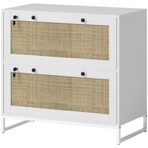 2-Drawer Filing Cabinet with Lock, Rattan File Cabinet with Adjustable Hanging Bar, Natural – view 15