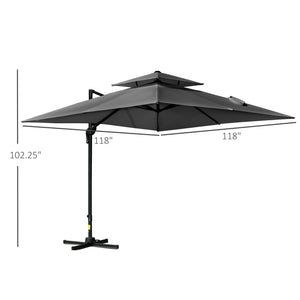 10' x 10' Cantilever Patio Umbrella, Double Top Square Offset Umbrella with 360° Rotation – view 9