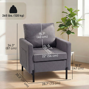 Accent Chair Modern Upholstered Armchair with Side Pockets and Cushion for Bedroom, Living Room, Beige – view 9