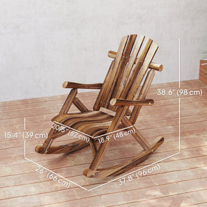Wooden Outdoor Rocking Chair, Oversized Adirondack Patio Rocker with High Back and Slatted Seat, Carbonized – view 2