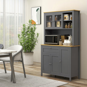 5-Door Kitchen Pantry Cabinet, Freestanding Storage Cabinet Cupboard with Adjustable Shelves, 71"