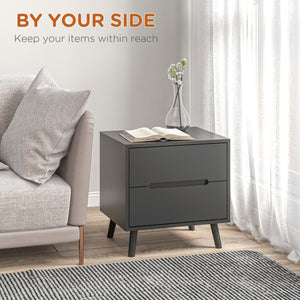 Nightstand, Bedside Table with 2 Drawers, Modern Side End Table with Solid Wood Legs for Bedroom, White – view 10