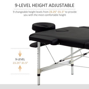 83" 2 Section Foldable Massage Table Professional Salon SPA Facial Couch Tatoo Bed with Carry Bag Black
