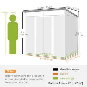 6.5x4FT Galvanised Metal Shed with Foundation Kit, Lockable Garden Tool Storage House with Sliding Doors – view 2