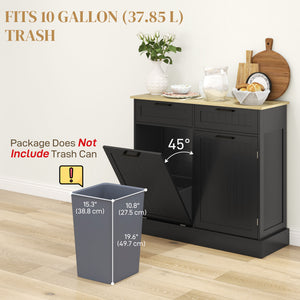 Hidden Garbage Bin Cabinet, Tilt Out Trash Cabinet w/ 2 Drawers, Freestanding Kitchen Island for Laundry – view 4
