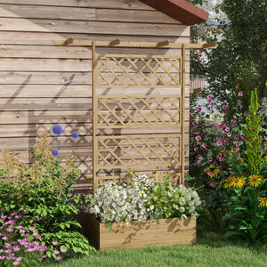 Wooden Planter with Trellis Privacy Screen, Raised Garden Bed to Grow Vegetables, Herbs and Flowers, Natural