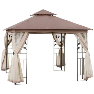 10'x10' Soft-top Steel Patio Gazebo Outdoor Sun Shelter with 2-Tier Polyester Roof, Curtain Sidewalls, Beige – view 15