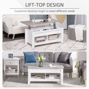 Lift Top Coffee Table with Hidden Storage Compartment and Open Shelves, Lift Tabletop Pop-Up Center Table for Living Room, Dark Walnut