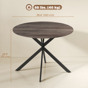 40" Round Kitchen Table for 4, Industrial Dining Table with Steel Legs for Dining Room, Distressed Brown
