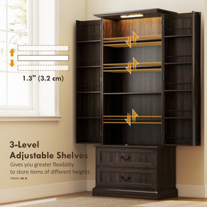 72" LED Kitchen Pantry Cabinet, Buffet Storage Cabinet with 10 Door Shelves – view 12
