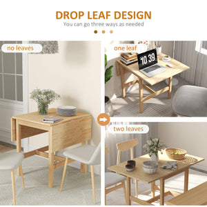 Solid Wood Kitchen Table, Farmhouse Drop Leaf Tables for Small Spaces, Folding Dining Table, Nature Wood
