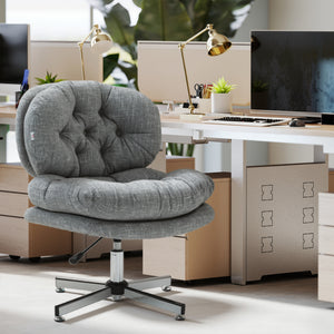 Computer Desk Chair, Armless Office Chair with Wide Padded Seat and Adjustable Height, Cream White – view 13