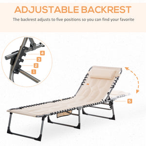 Outdoor Lounge Chair, Folding Chaise Lounge, Patio Padded Tanning Chair with 5-position Adjustable – view 3