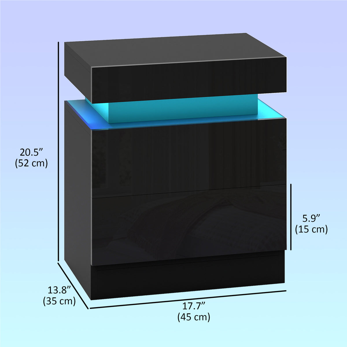 Nightstand Set of 2, End Side Tables with LED Lights, Bedside Tables with 2 Drawers, for Bedroom, Black
