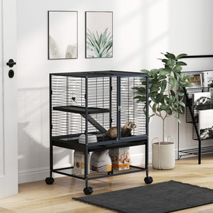 Rolling Small Animal Cage 34"H Chinchilla Cage for Ferrets, Squirrels w/ Removable Tray, Storage Shelf – view 7