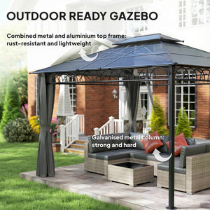 10' x 10' Outdoor Hardtop Gazebo Canopy w/ Double PC Roof, Steel Frame, Nettings – view 26